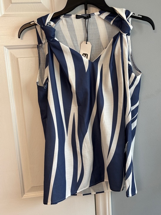 Noracora Tops - Noracora Navy and White Striped Knot-Shoulder Top
